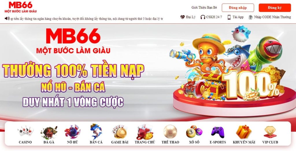 Truy cập vào trang chủ và chọn vào phần đăng ký MB66